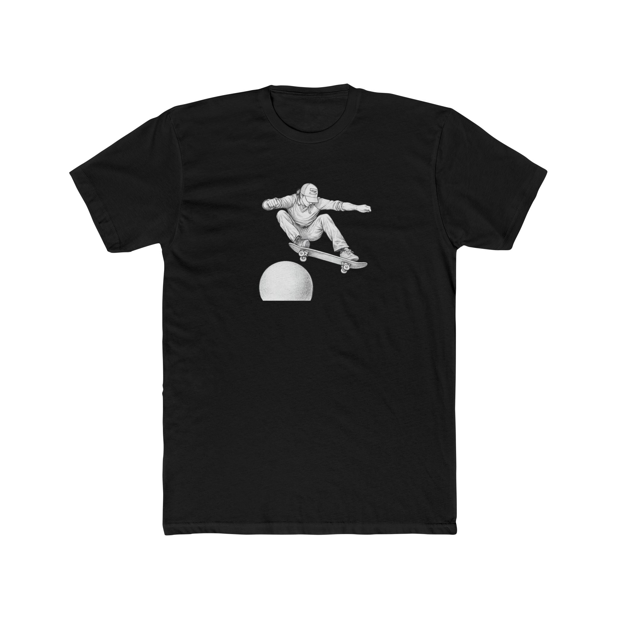 Skateboard Ollie Over Sphere T-Shirt — Skate Graphic Cotton Tee