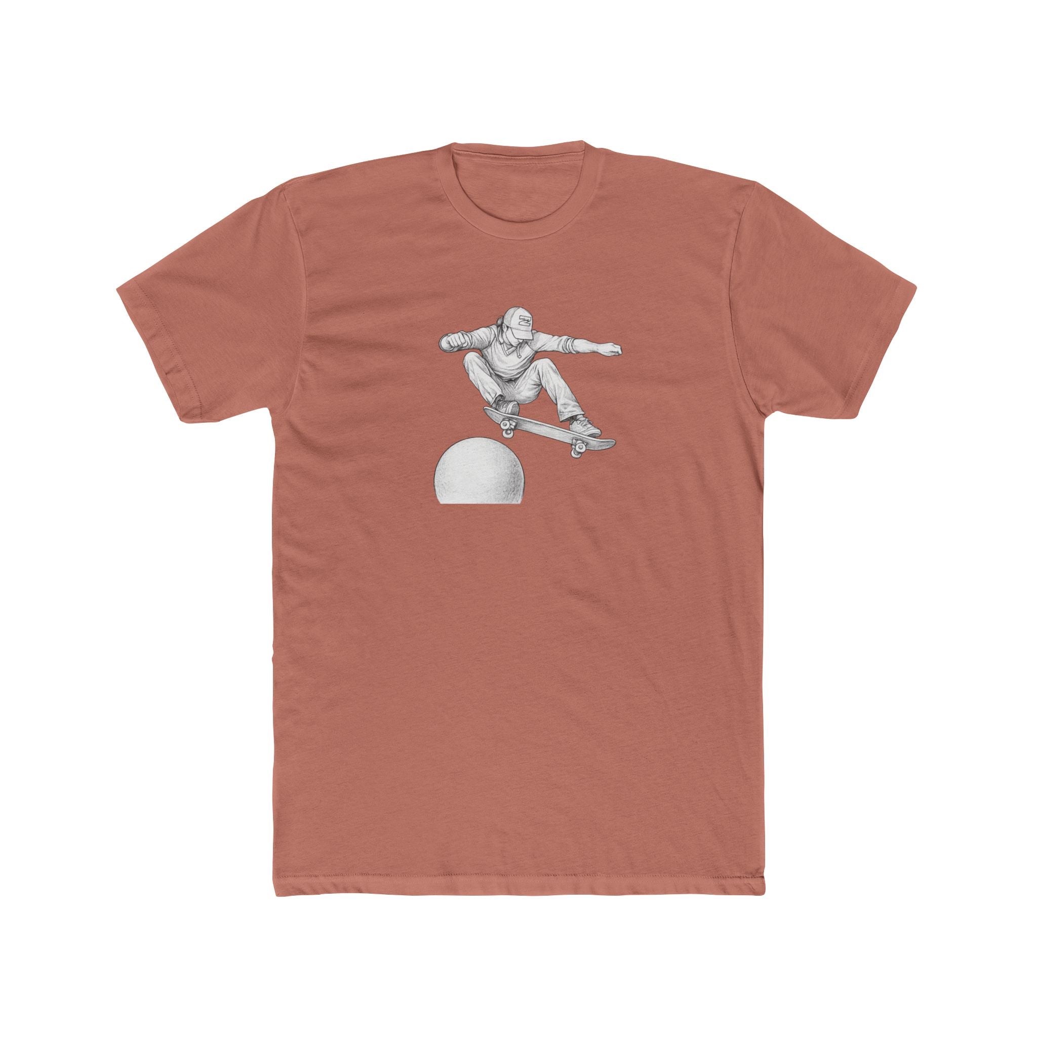 Skateboard Ollie Over Sphere T-Shirt — Skate Graphic Cotton Tee