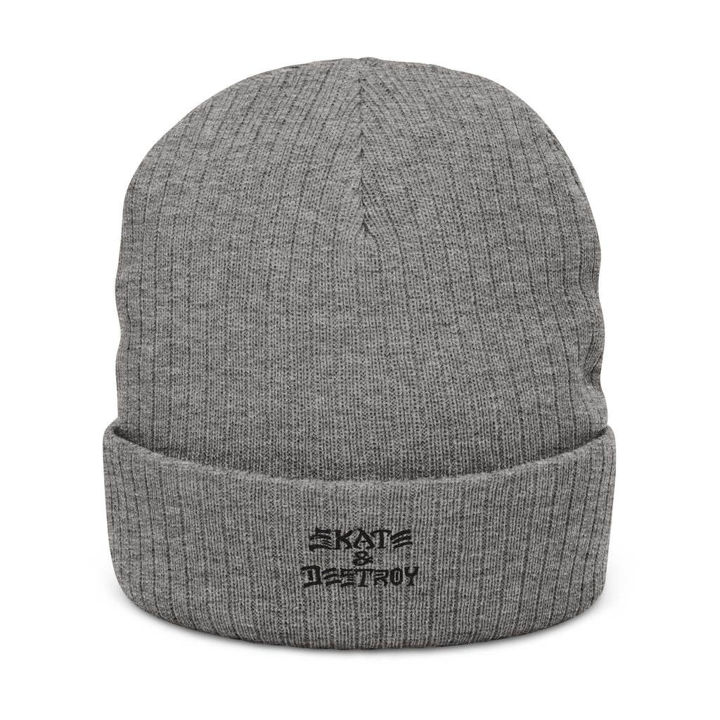 Skate & Destroy Embroidered Beanie — Ribbed Knit Skateboard Winter Hat
