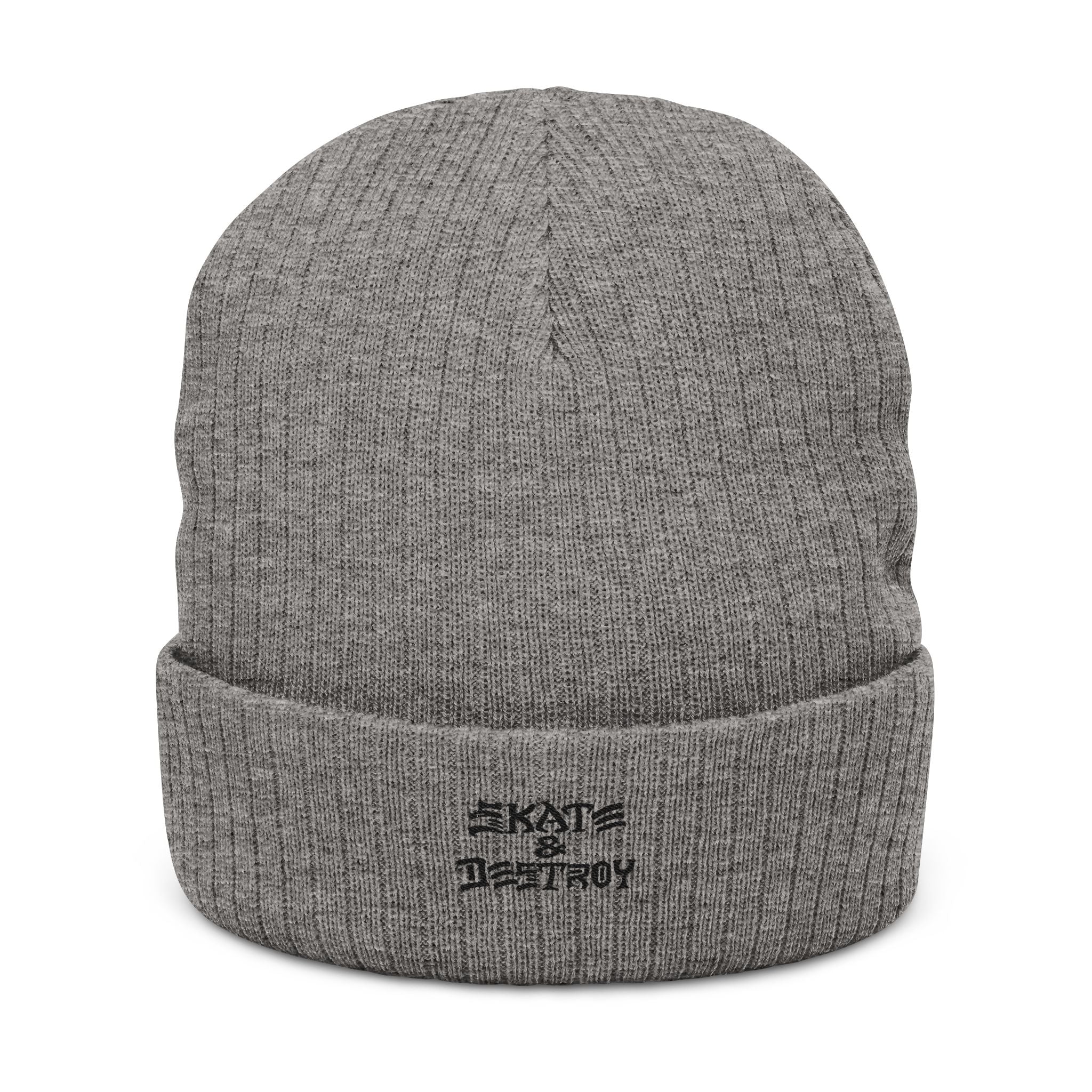 Skate & Destroy Embroidered Beanie — Ribbed Knit Skateboard Winter Hat