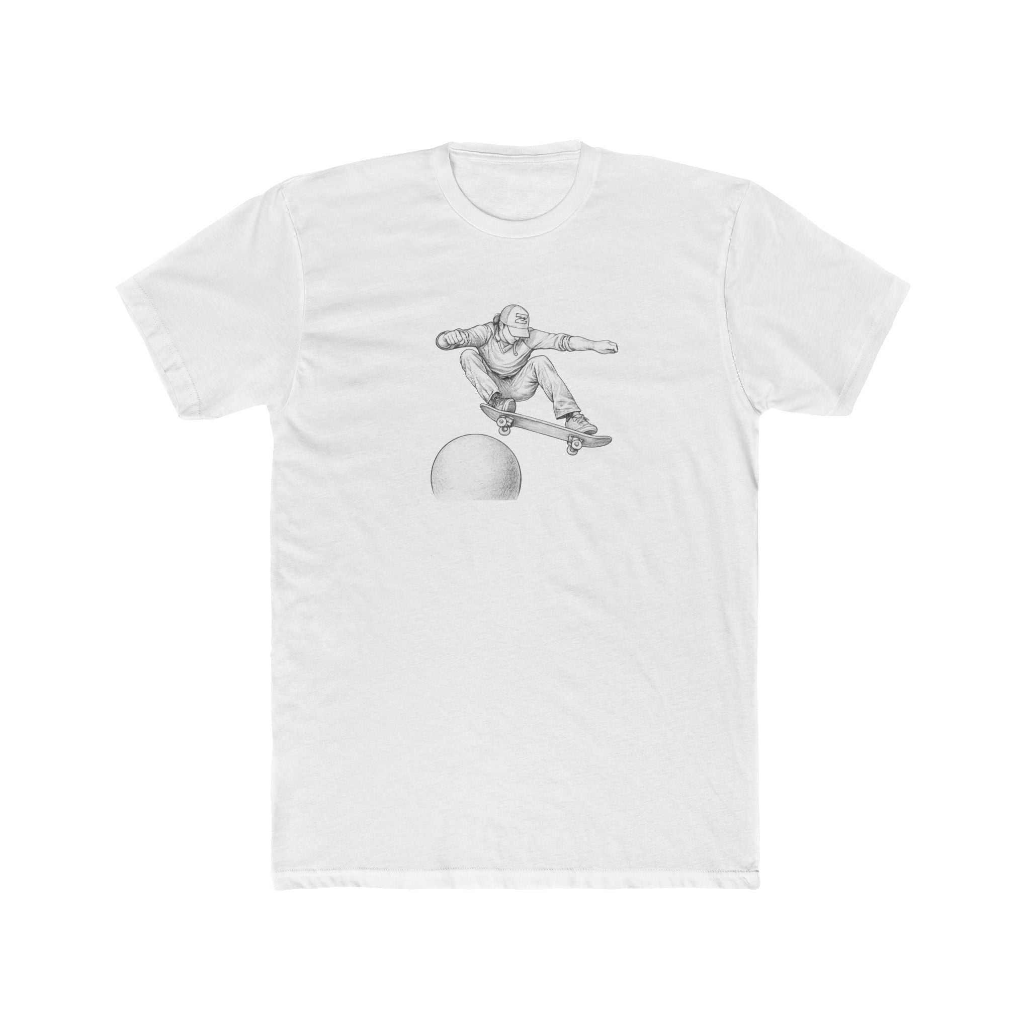 Skateboard Ollie Over Sphere T-Shirt — Skate Graphic Cotton Tee