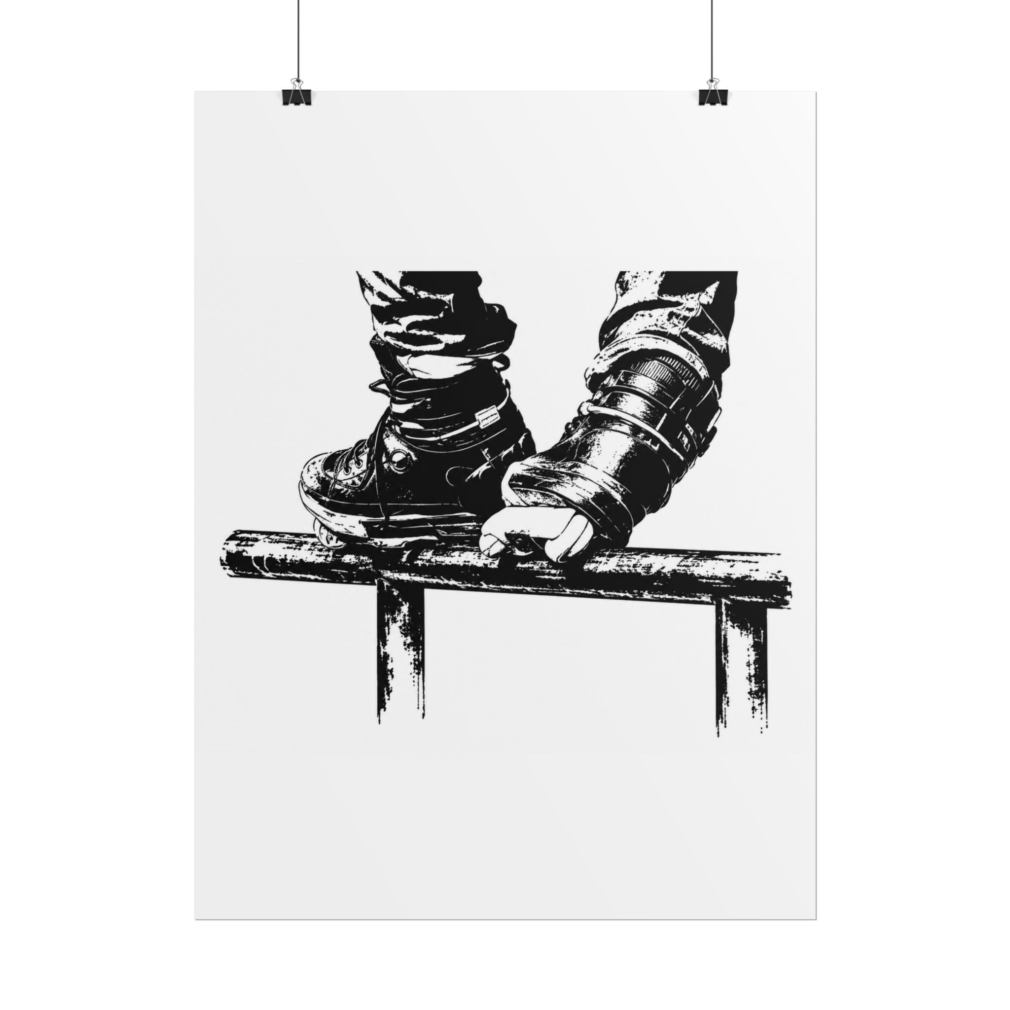 Inline Skates Grinding Black & White Rolled Poster
