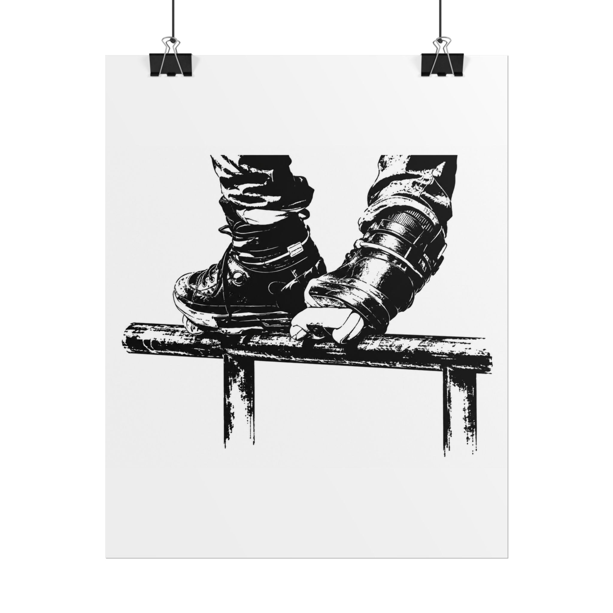 Inline Skates Grinding Black & White Rolled Poster