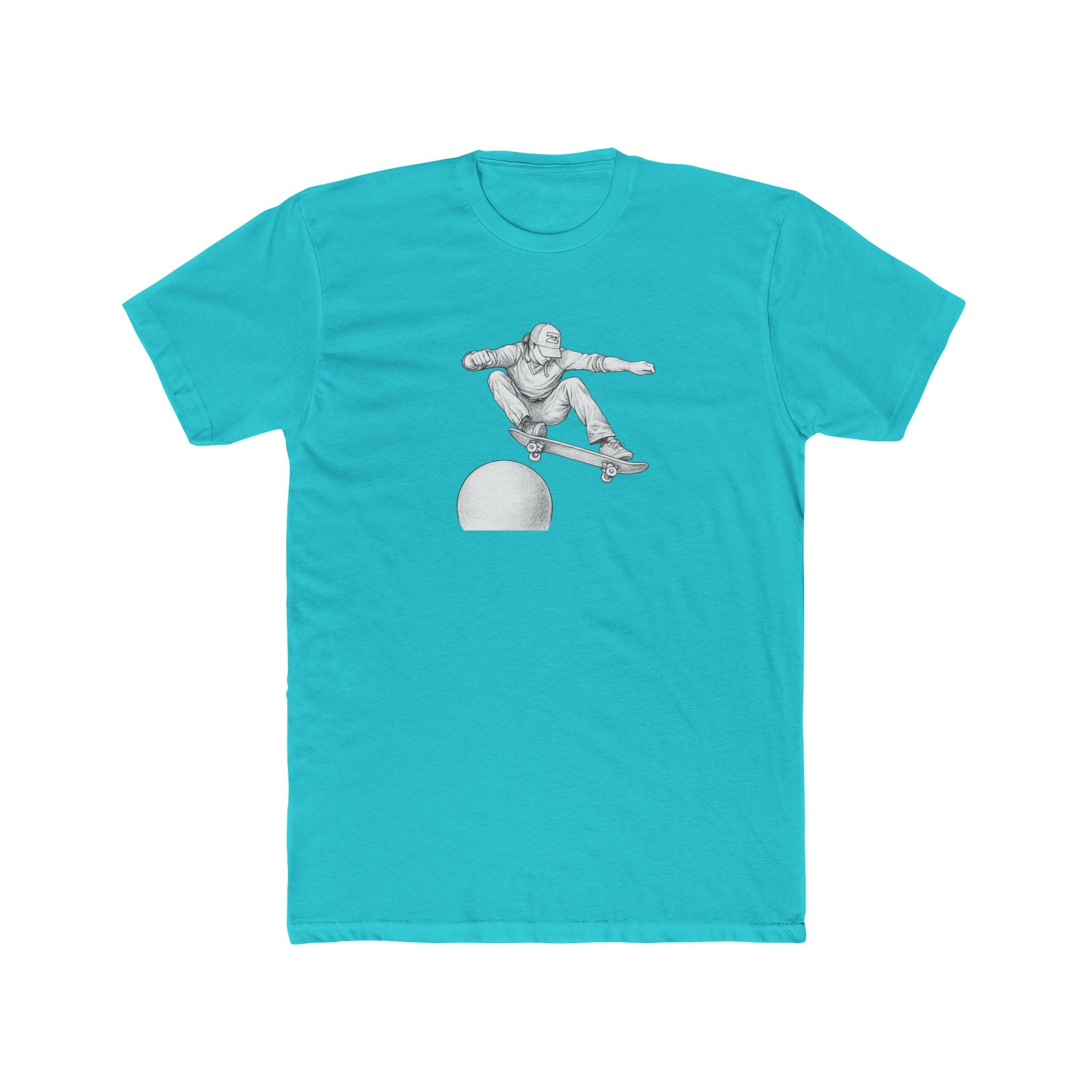 Skateboard Ollie Over Sphere T-Shirt — Skate Graphic Cotton Tee