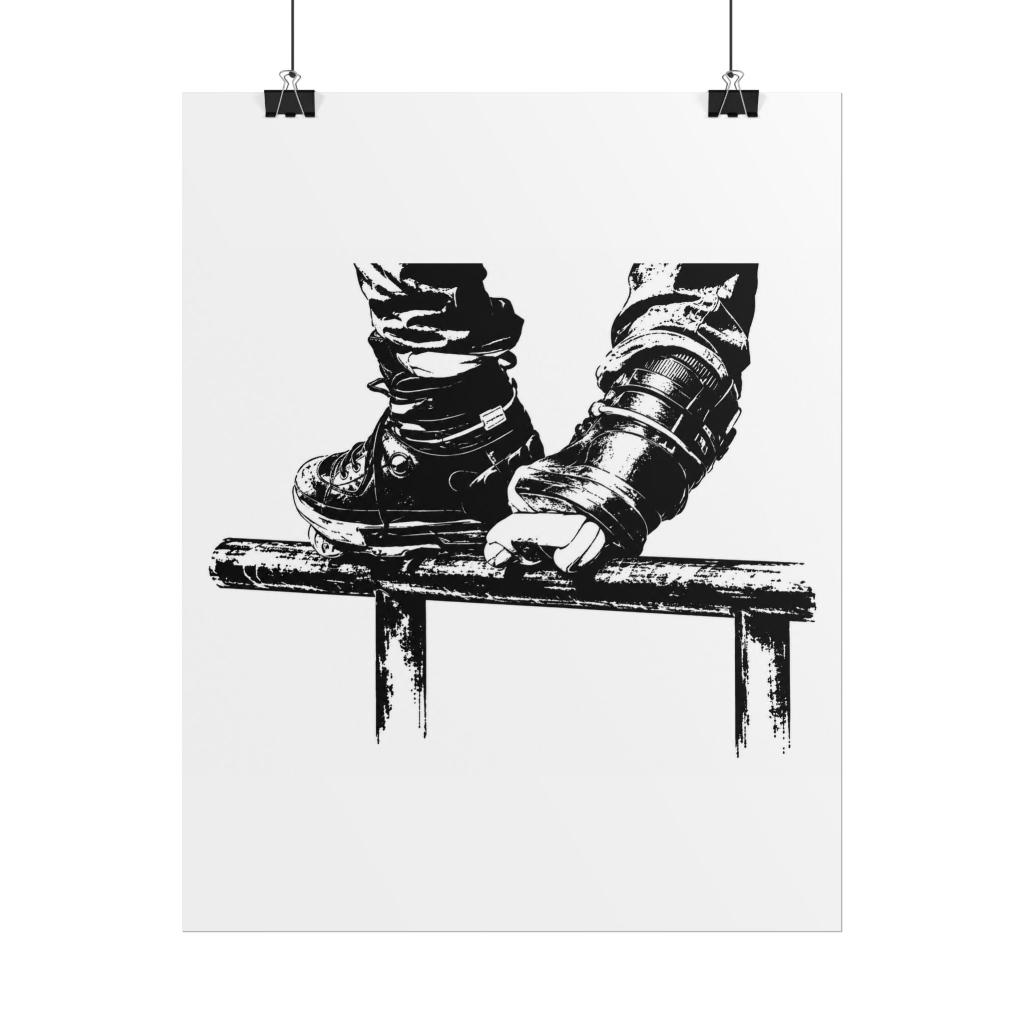 Inline Skates Grinding Black & White Rolled Poster
